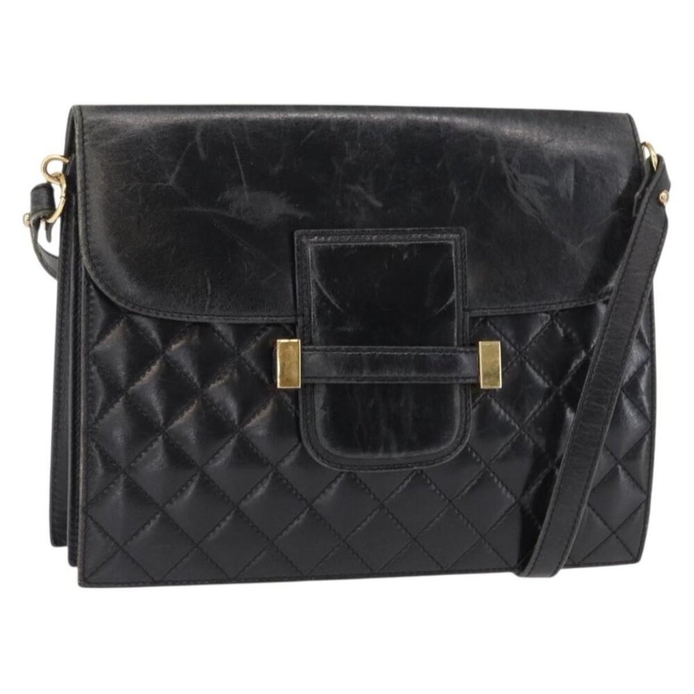 Authentic SAINT LAURENT Shoulder Bag Leather Black Gold